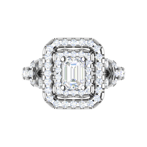 0.50cts Emerald Cut Solitaire Double Halo Diamond Shank Platinum Ring JL PT JRW2822MM   Jewelove.US