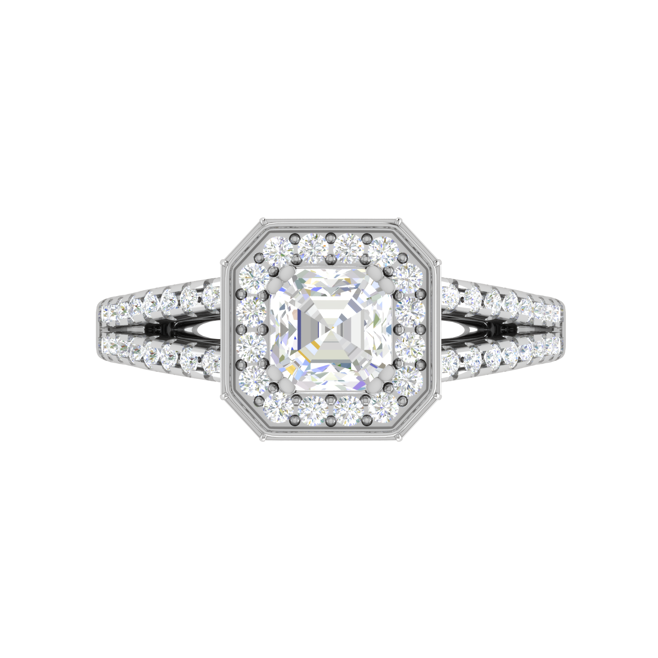 0.50cts Asscher Solitaire Halo Diamond Split Shank Platinum Ring JL PT EN7203WB   Jewelove.US