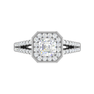 0.50cts Asscher Solitaire Halo Diamond Split Shank Platinum Ring JL PT EN7203WB   Jewelove.US