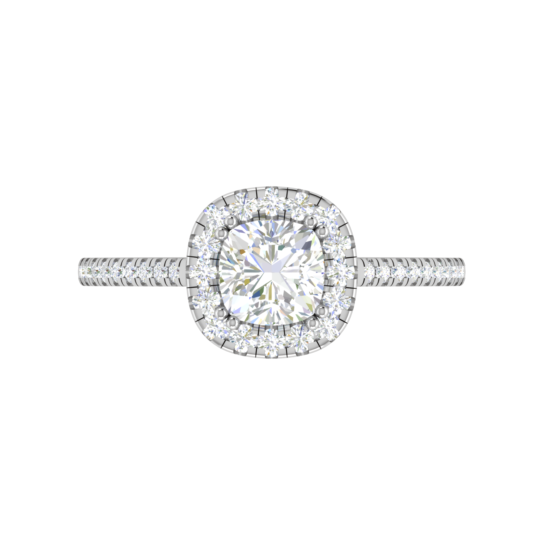 0.50 cts. Cushion Solitaire Halo Diamond Shank Platinum Ring JL PT RH CU 129   Jewelove.US