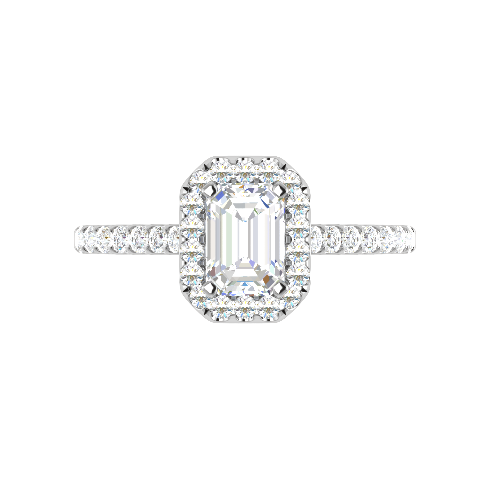 0.50 cts. Emerald Cut Solitaire Halo Diamond Shank Platinum Ring JL PT WB5879E   Jewelove.US