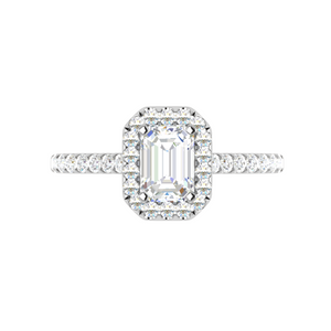 0.50 cts. Emerald Cut Solitaire Halo Diamond Shank Platinum Ring JL PT WB5879E   Jewelove.US