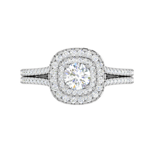 0.50 cts Solitaire Double Square Halo Diamond Split Shank Platinum Ring JL PT RH RD 266   Jewelove.US