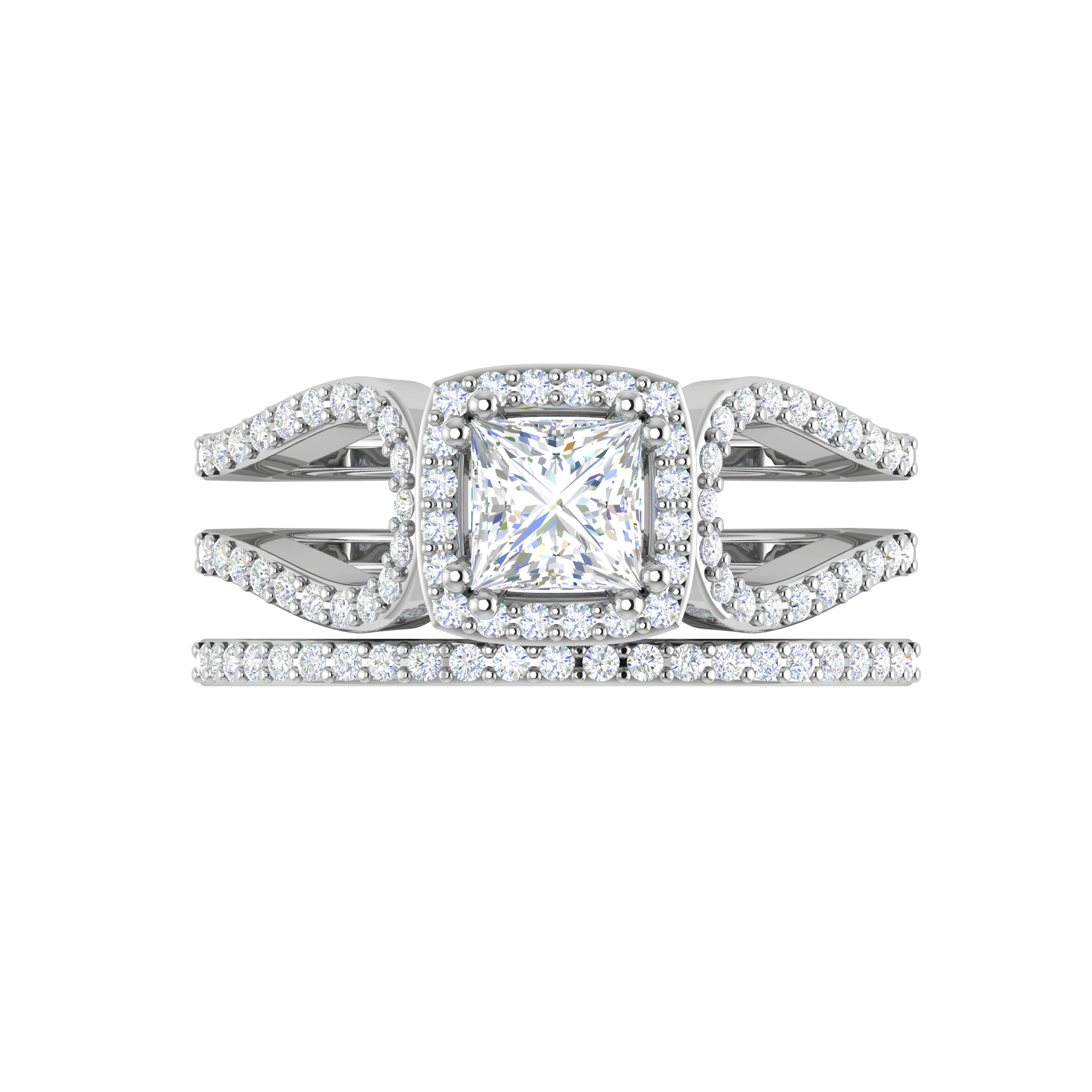 0.50cts Princess Cut Solitaire Halo Diamond Split Shank Platinum Ring JL PT SF1750   Jewelove.US