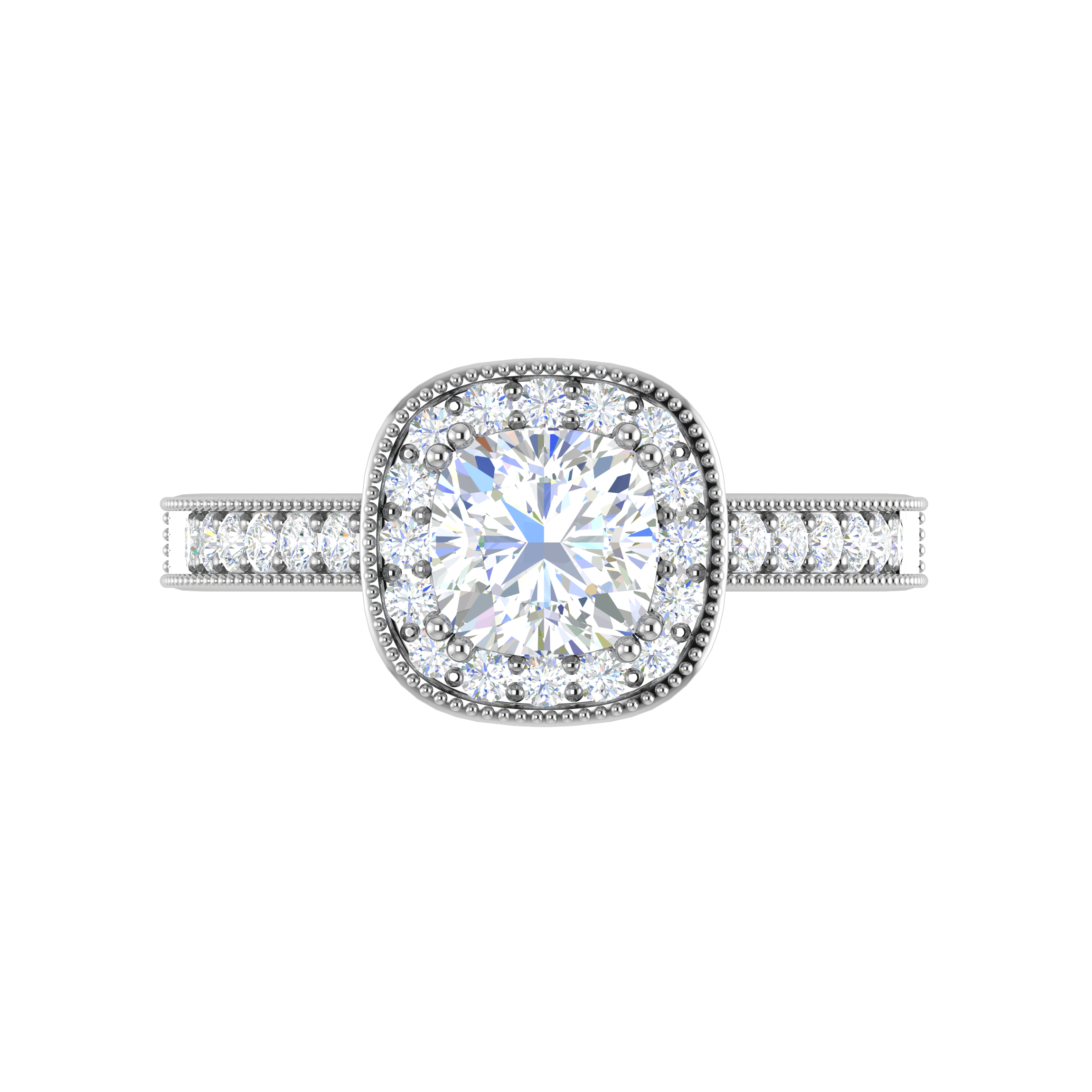 0.50 cts. Cushion Solitaire Halo Diamond Shank Platinum Ring JL PT RH CU 134   Jewelove.US