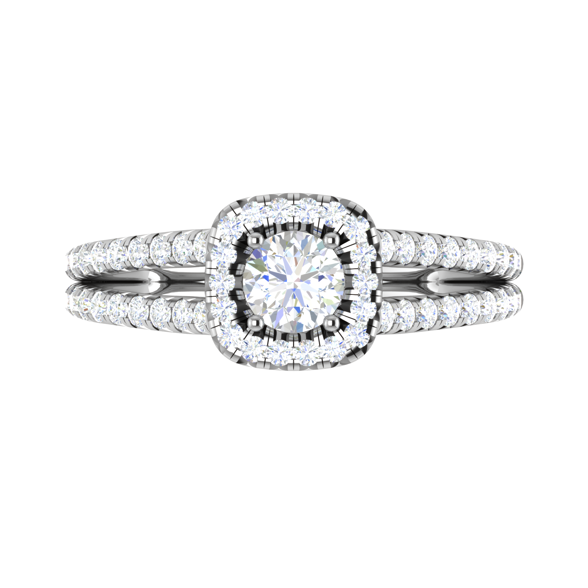 0.50 cts Solitaire Square Halo Diamond Split Shank Platinum Ring JL PT RH RD 218   Jewelove.US