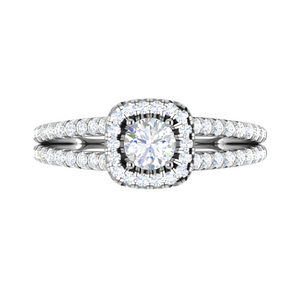 0.50 cts Solitaire Square Halo Diamond Split Shank Platinum Ring JL PT RH RD 218   Jewelove.US