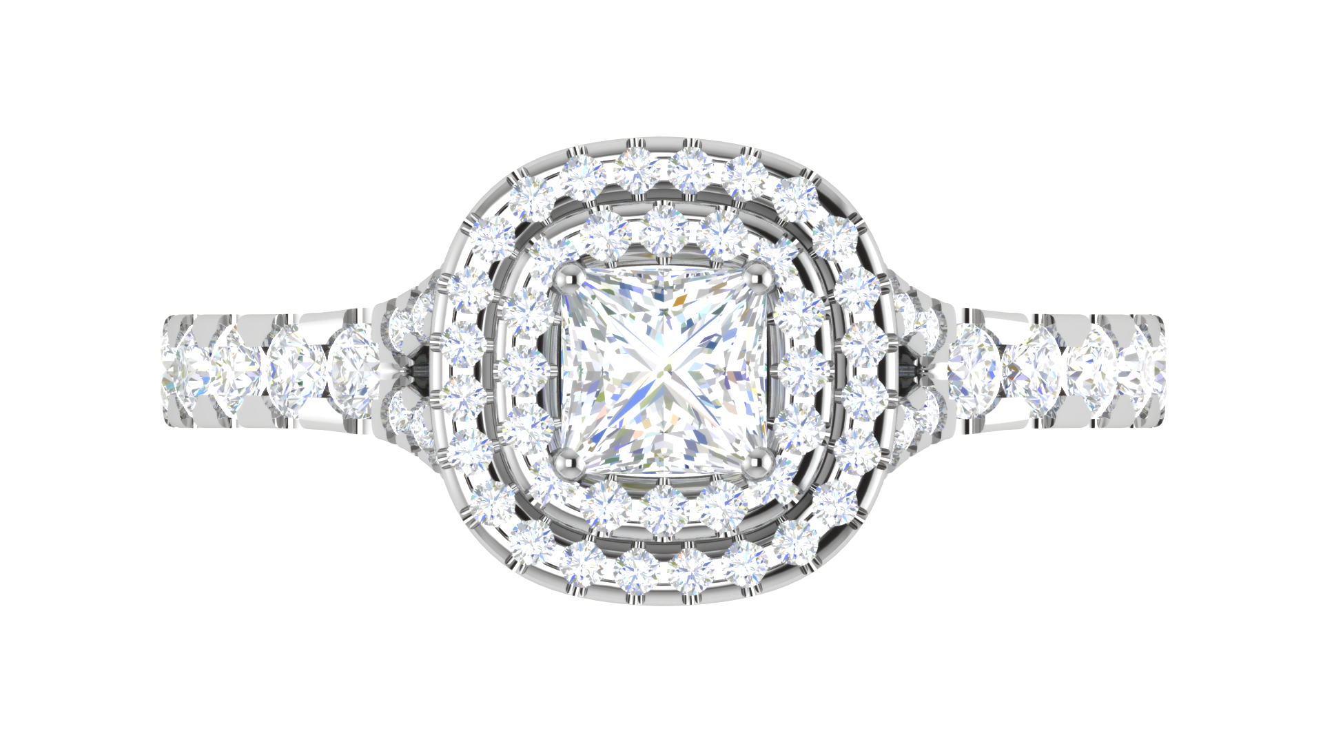 0.50 cts Princess Cut Solitaire Square Double Halo Diamond Shank Platinum Ring JL PT RH PR 285   Jewelove.US