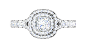 0.50 cts Princess Cut Solitaire Square Double Halo Diamond Shank Platinum Ring JL PT RH PR 285   Jewelove.US