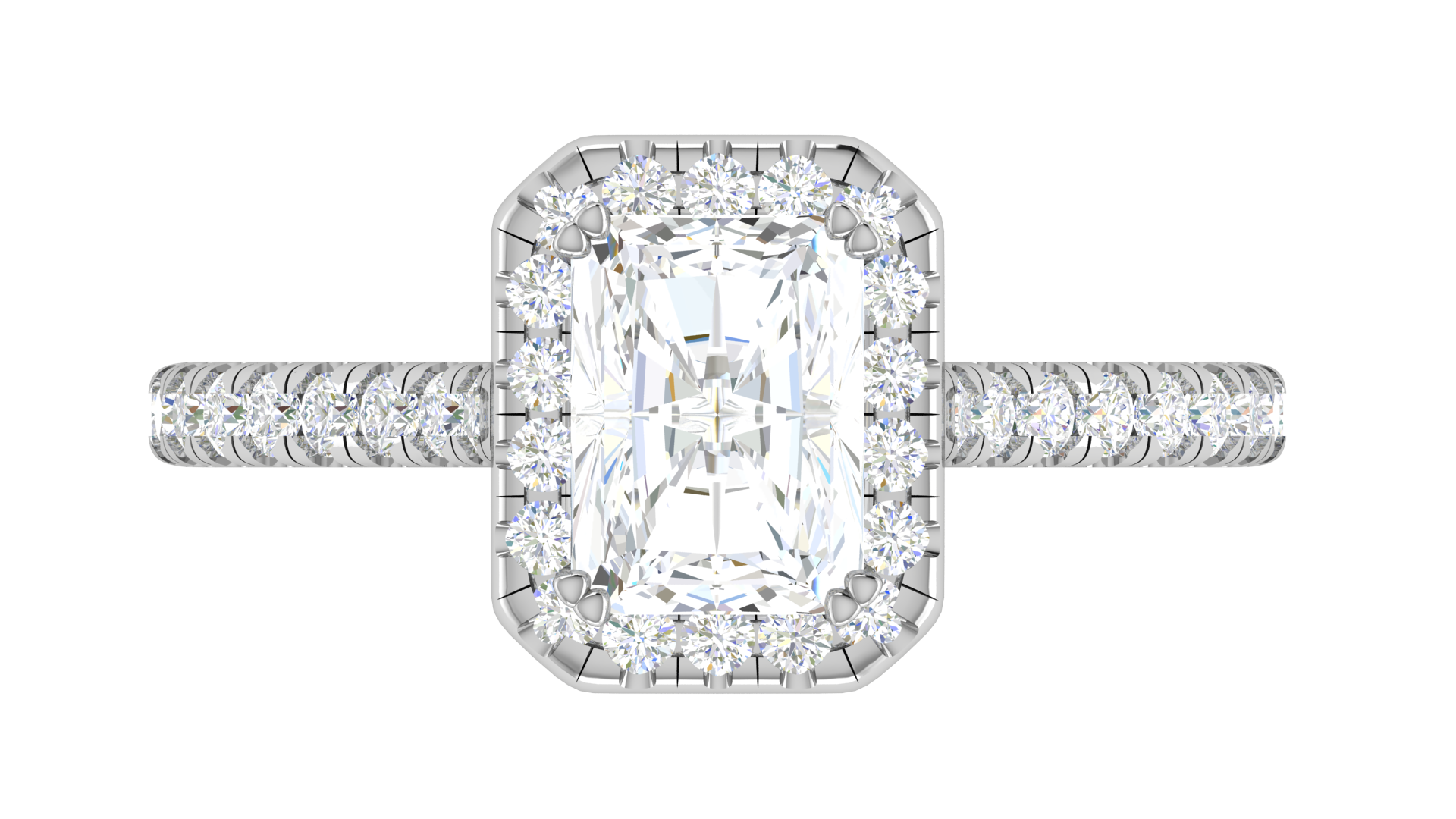 0.70 cts Emerald Cut Solitaire Halo Diamond Shank Platinum Ring JL PT RH RAD 136   Jewelove.US