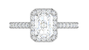 0.70 cts Emerald Cut Solitaire Halo Diamond Shank Platinum Ring JL PT RH RAD 136   Jewelove.US