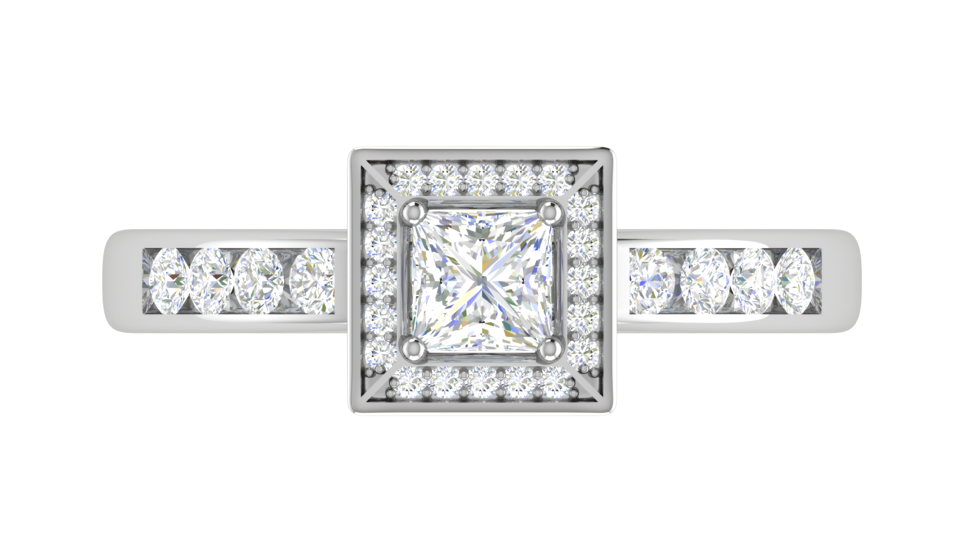 0.50 cts Princess Cut Solitaire Square Halo Diamond Shank Platinum Ring JL PT RH PR 289   Jewelove.US