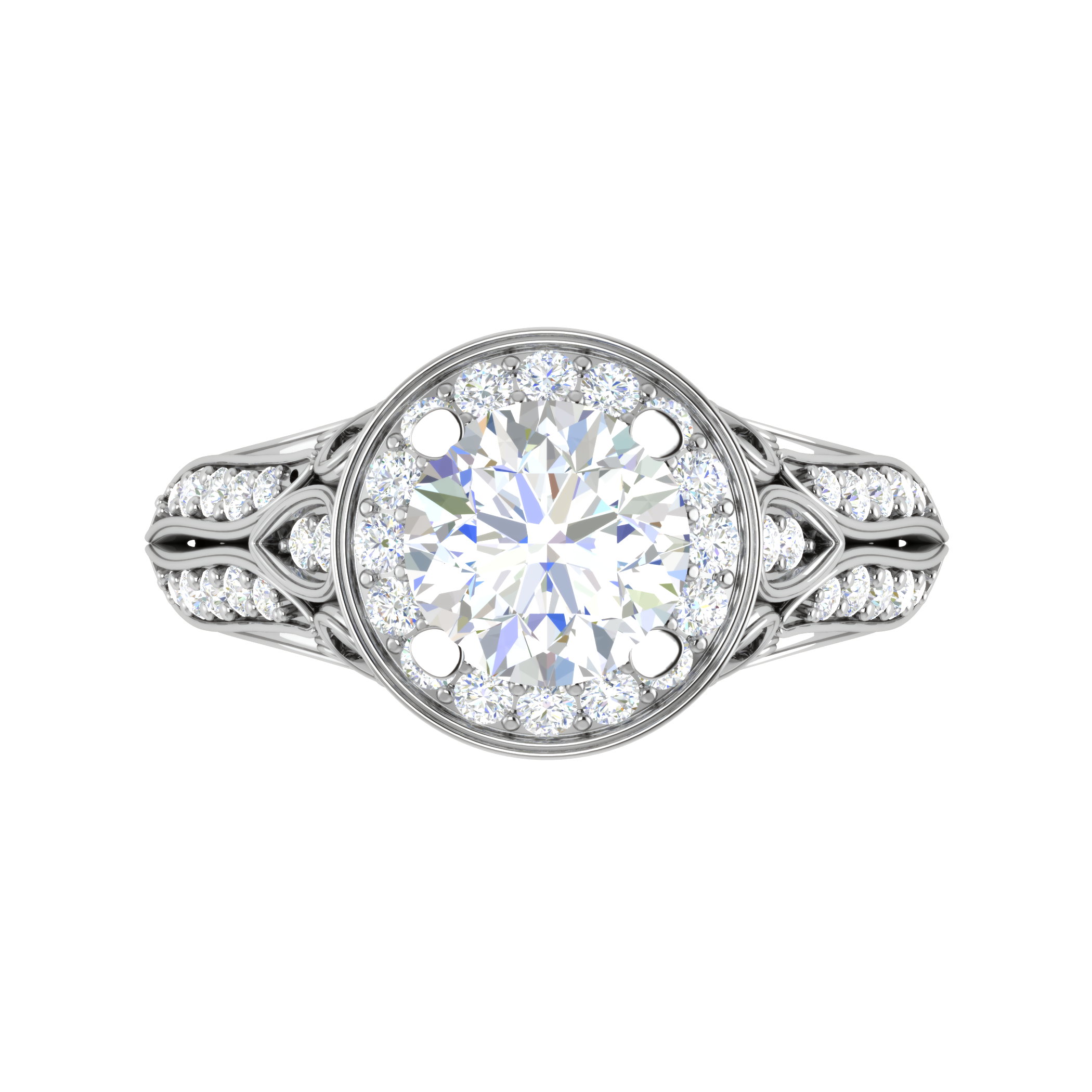 0.50cts Solitaire Halo Diamond Split Shank Platinum Ring JL PT RAR1003   Jewelove