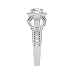 0.50cts Solitaire Halo Diamond Split Shank Baguette Platinum Ring JL PT WB5929E   Jewelove.US