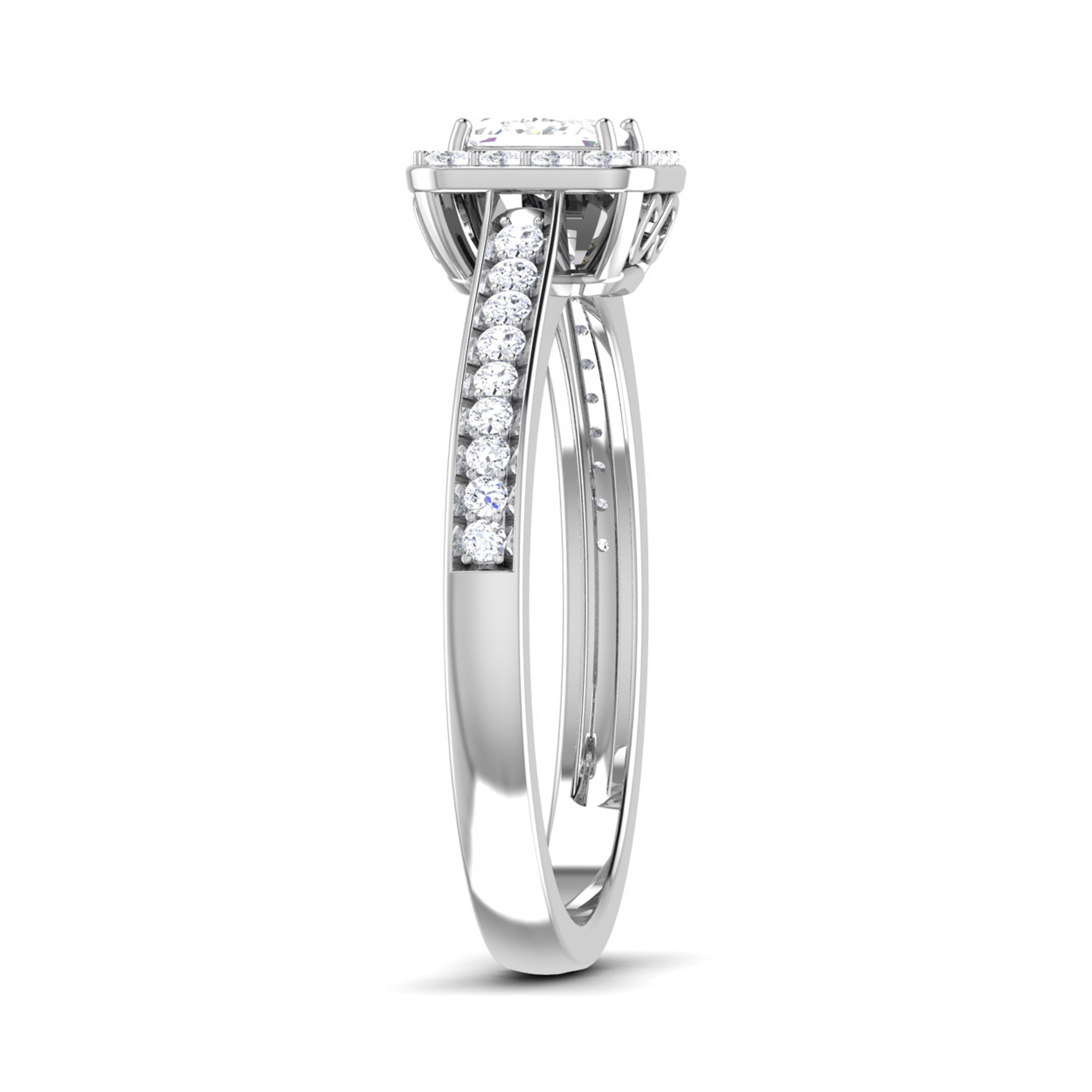 0.30 cts. Princess Cut Diamond Halo Diamond Shank Platinum Solitaire Engagement Ring JL PT RP RD 111   Jewelove.US