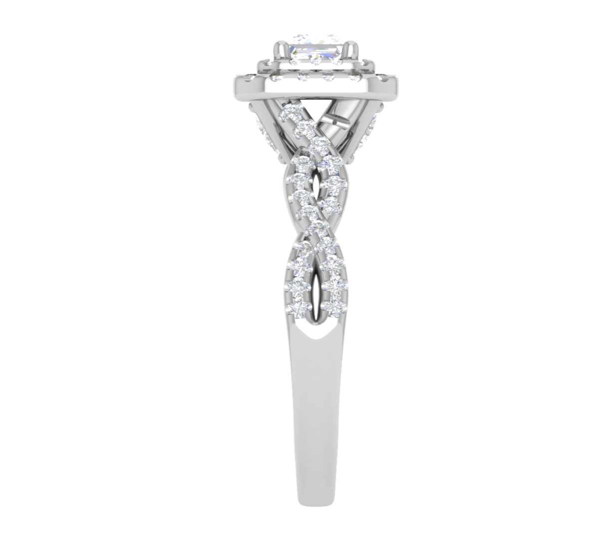 0.50 cts Princess Square Double Halo Twisted Shank Cut Solitaire Platinum Ring JL PT RH PR 260   Jewelove.US