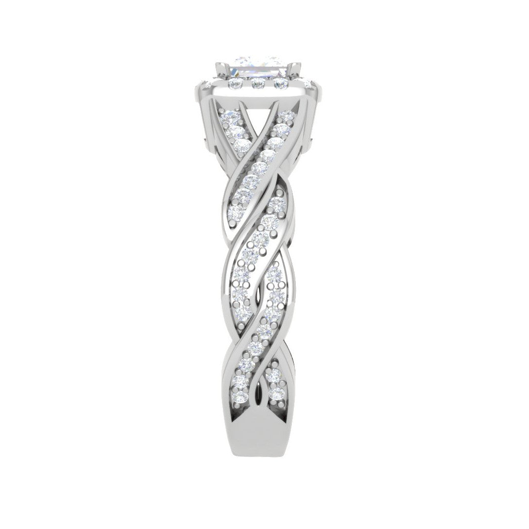 0.40cts Princess Cut Solitaire Square Halo Diamond Twisted Shank Platinum Ring for Women JL PT RV PR 149   Jewelove.US