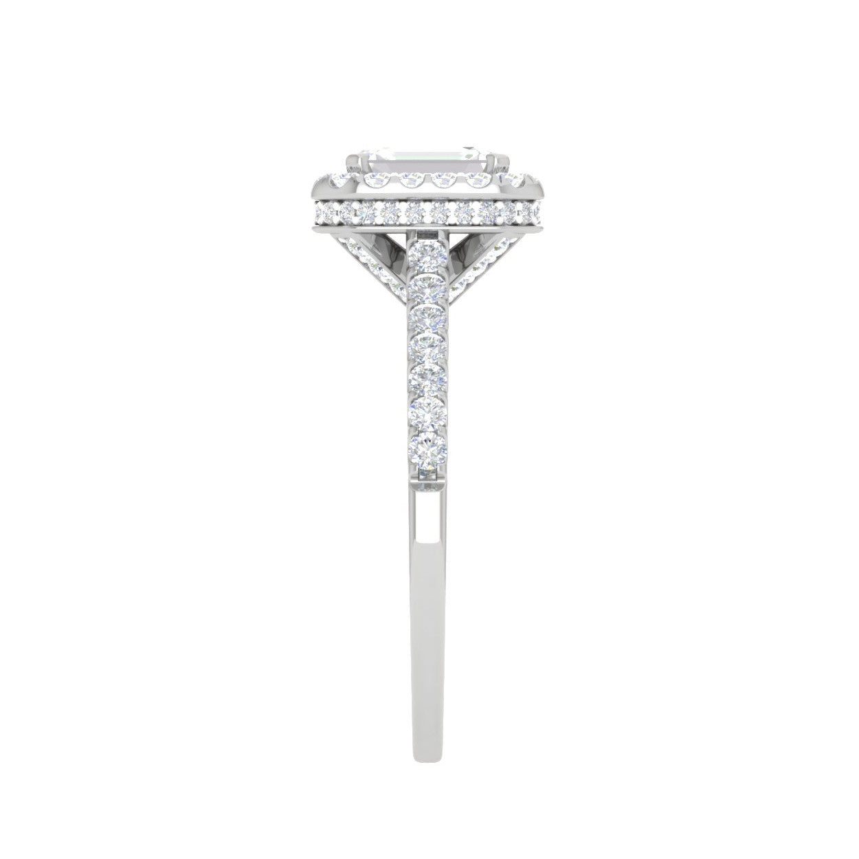 0.50 cts. Emerald Cut Solitaire Halo Diamond Shank Platinum Ring JL PT WB5879E   Jewelove.US