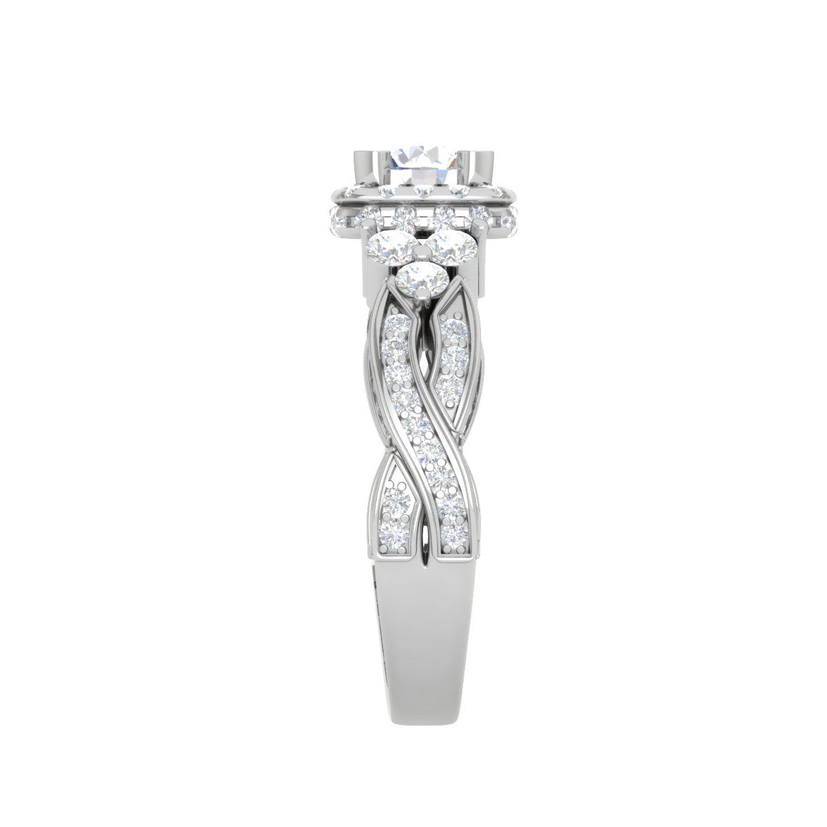 Designer 0.30cts Solitaire Square Halo Diamond Twisted Shank Platinum Ring JL PT RV RD 148   Jewelove