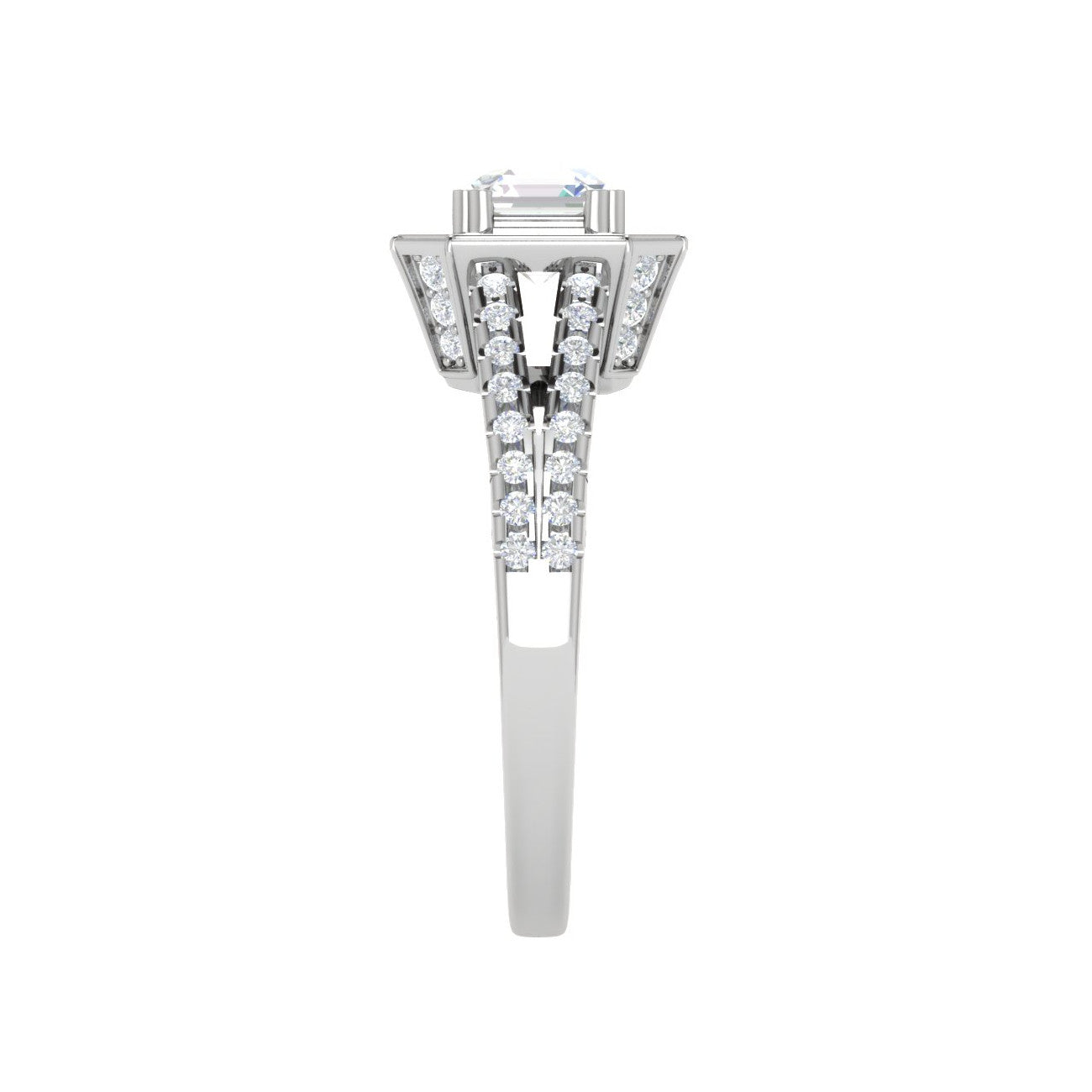 0.50cts Asscher Solitaire Halo Diamond Split Shank Platinum Ring JL PT EN7203WB   Jewelove.US