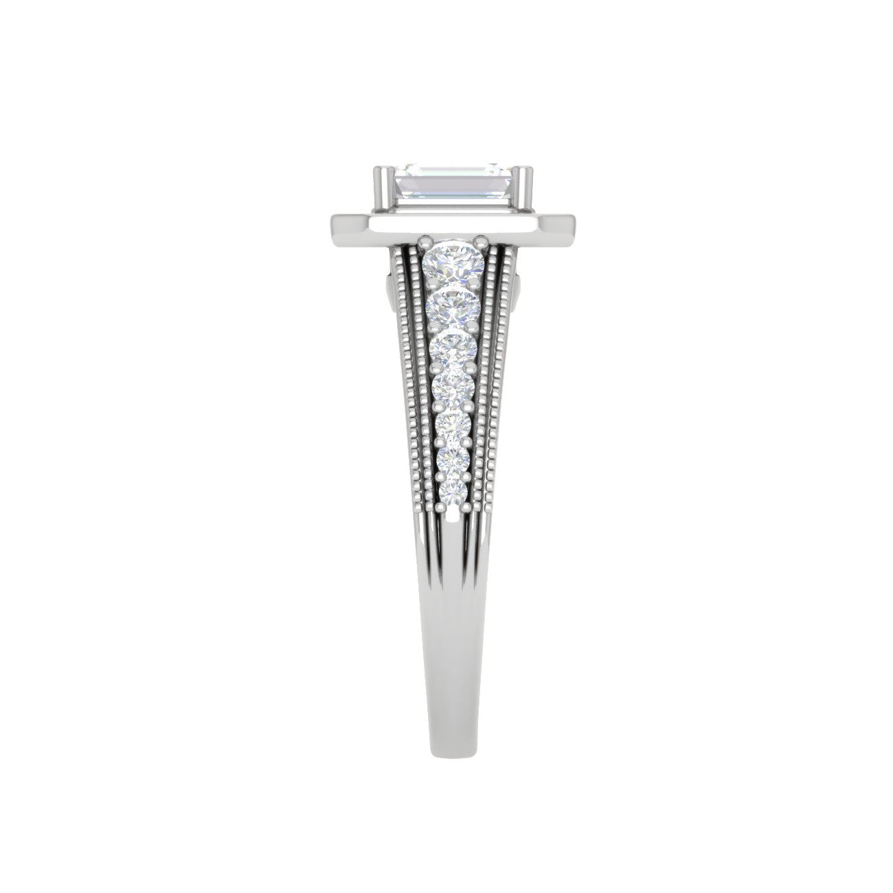 0.70 cts Emerald Cut Solitaire Halo Diamond Shank Platinum Ring JL PT JRW2824MM   Jewelove.US