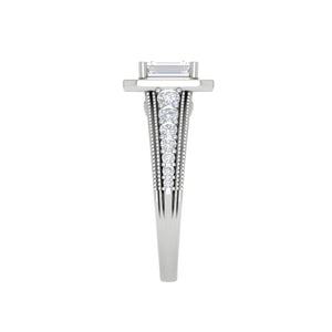 0.70 cts Emerald Cut Solitaire Halo Diamond Shank Platinum Ring JL PT JRW2824MM   Jewelove.US