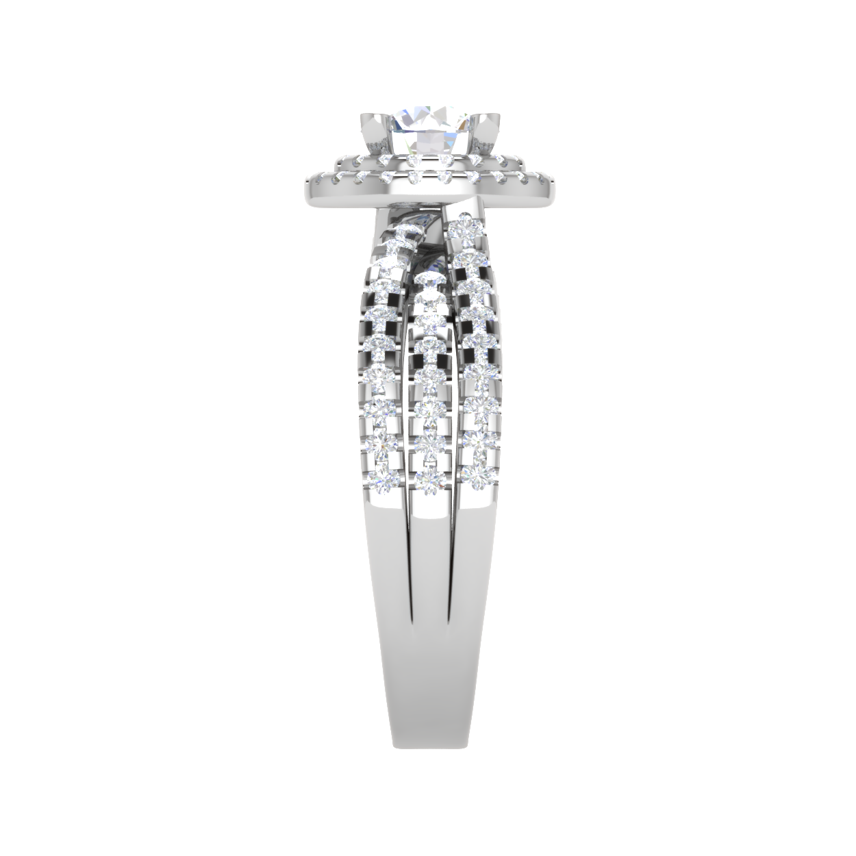 0.50 cts Solitaire Double Halo Diamond Split Shank Platinum Ring JL PT RH RD 214   Jewelove.US