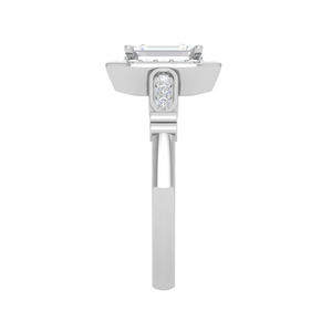 0.50 cts. Emerald Cut Solitaire Halo Diamond Shank Platinum Ring JL PT RM EM 160   Jewelove.US