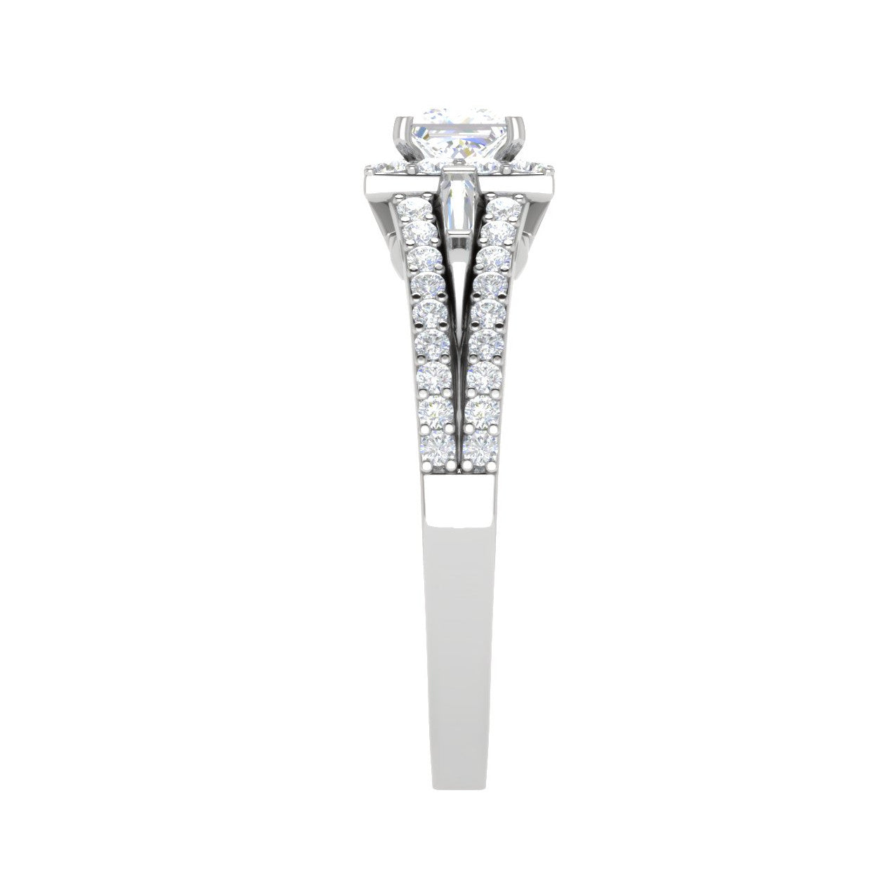 0.30 cts. Princess Cut Diamond Halo Diamond Split Shank Platinum Solitaire Engagement Ring JL PT WB5999E   Jewelove.US