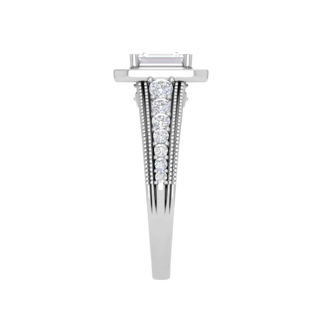 0.50cts. Emerald Cut Solitaire Halo Diamond Shank Platinum Ring JL PT WB6010E   Jewelove.US