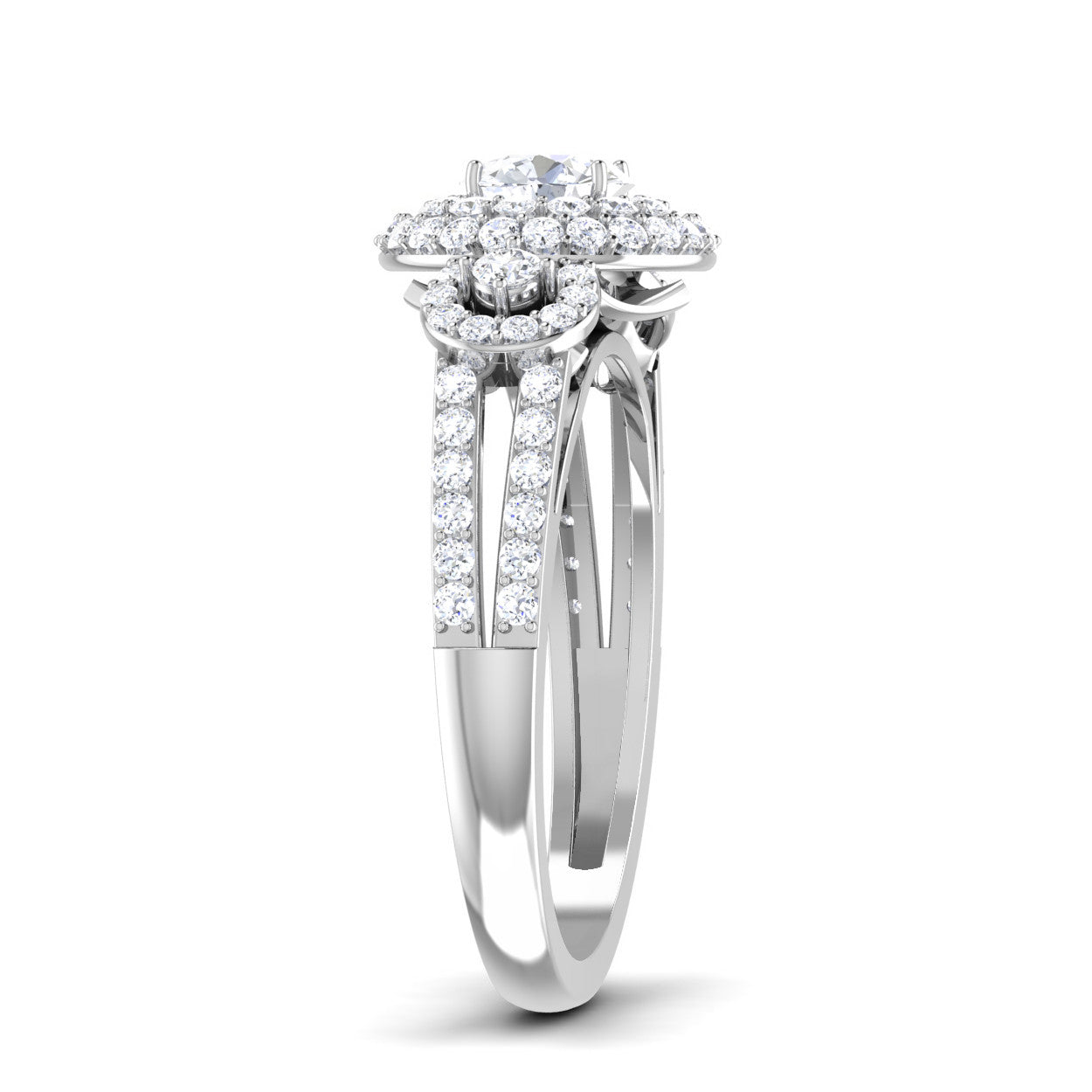 0.50 cts. Solitaire Double Halo Diamond Split Shank Platinum Ring JL PT RP CU 191   Jewelove.US