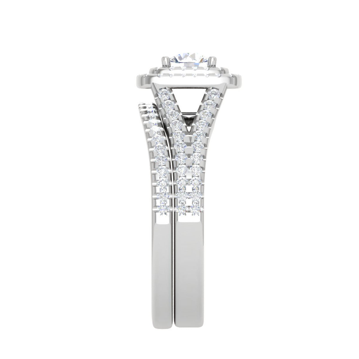 0.50cts Solitaire Double Halo Diamond Split Shank Platinum Ring JL PT RV RD 145   Jewelove.US