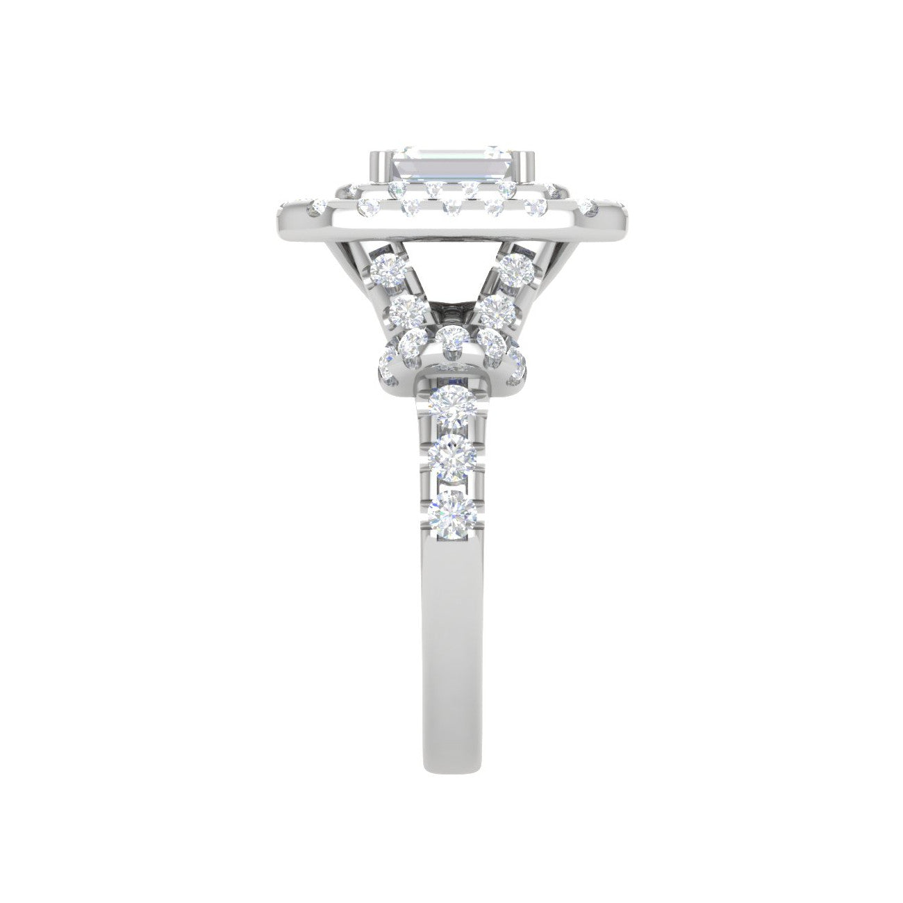 0.50cts Emerald Cut Solitaire Double Halo Diamond Shank Platinum Ring JL PT JRW2822MM   Jewelove.US