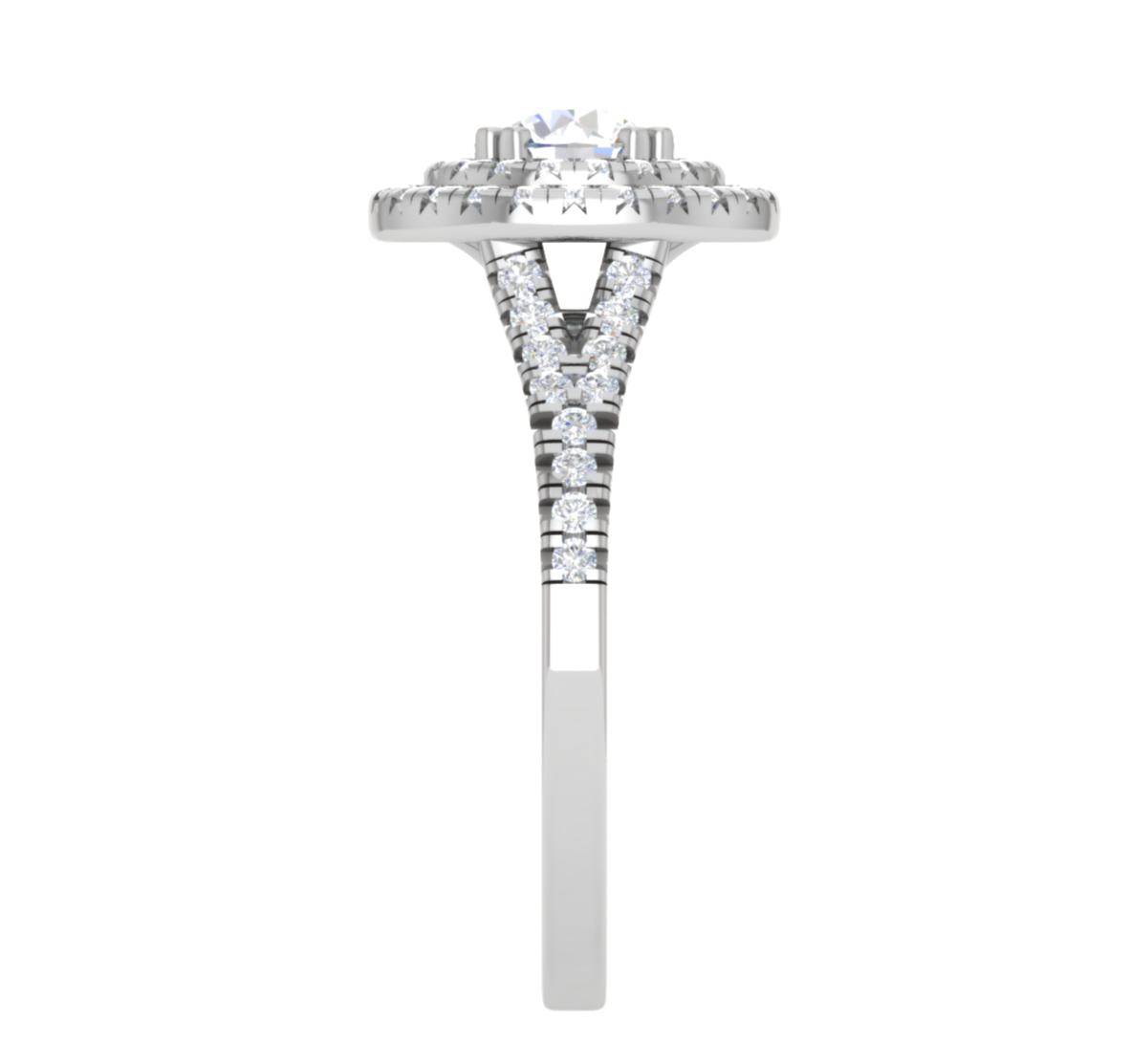 0.70 cts Solitaire Double Halo Diamond Shank Platinum Ring JL PT RH RD 105   Jewelove.US