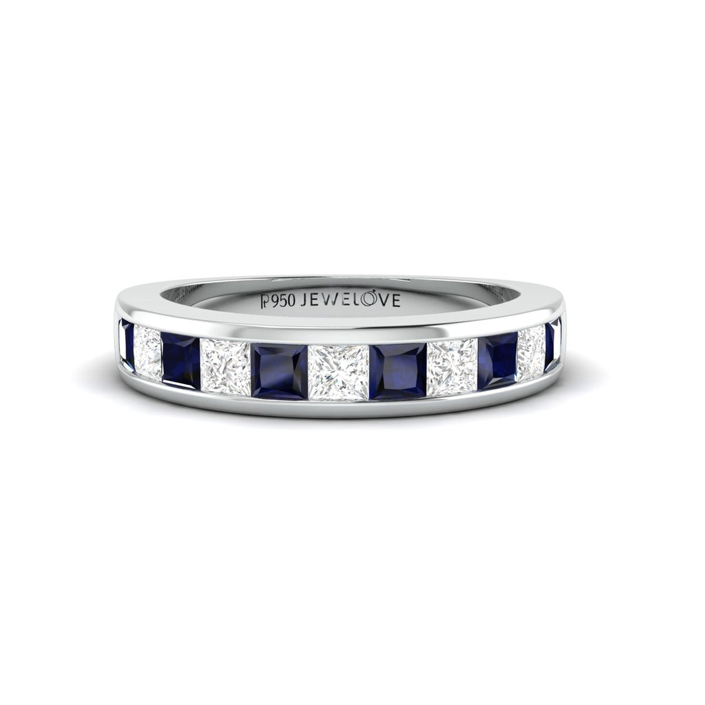 Platinum Blue Sapphire Diamond Princess Cut Wedding Ring JL PT 1012  Women-s-Band-only Jewelove