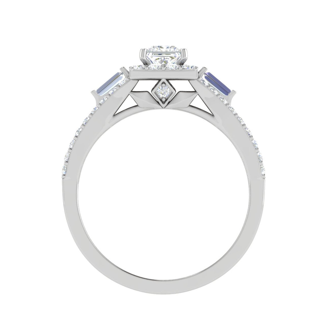 0.30 cts. Princess Cut Diamond Halo Diamond Split Shank Platinum Solitaire Engagement Ring JL PT WB5999E   Jewelove.US