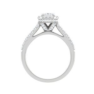 0.50 cts. Emerald Cut Solitaire Halo Diamond Shank Platinum Ring JL PT WB5879E   Jewelove.US