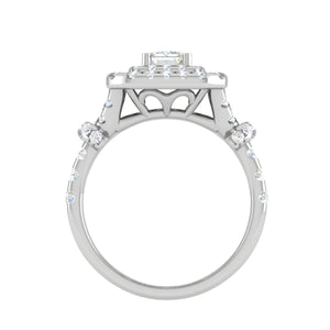 0.50cts Emerald Cut Solitaire Double Halo Diamond Shank Platinum Ring JL PT JRW2822MM   Jewelove.US