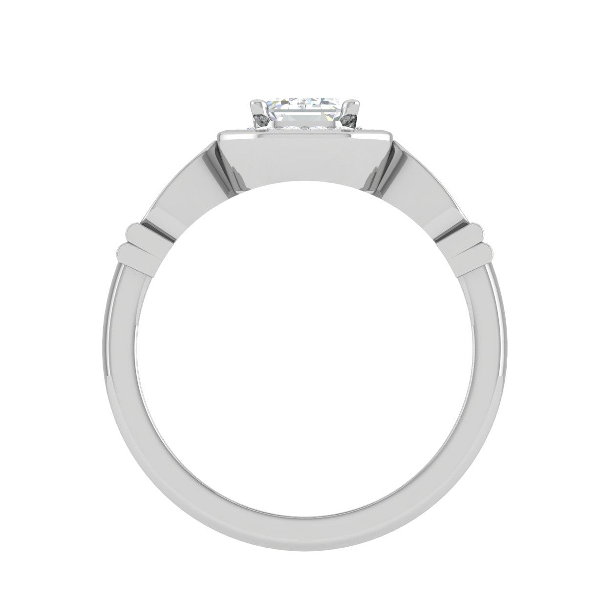 0.50 cts. Emerald Cut Solitaire Halo Diamond Shank Platinum Ring JL PT RM EM 160   Jewelove.US