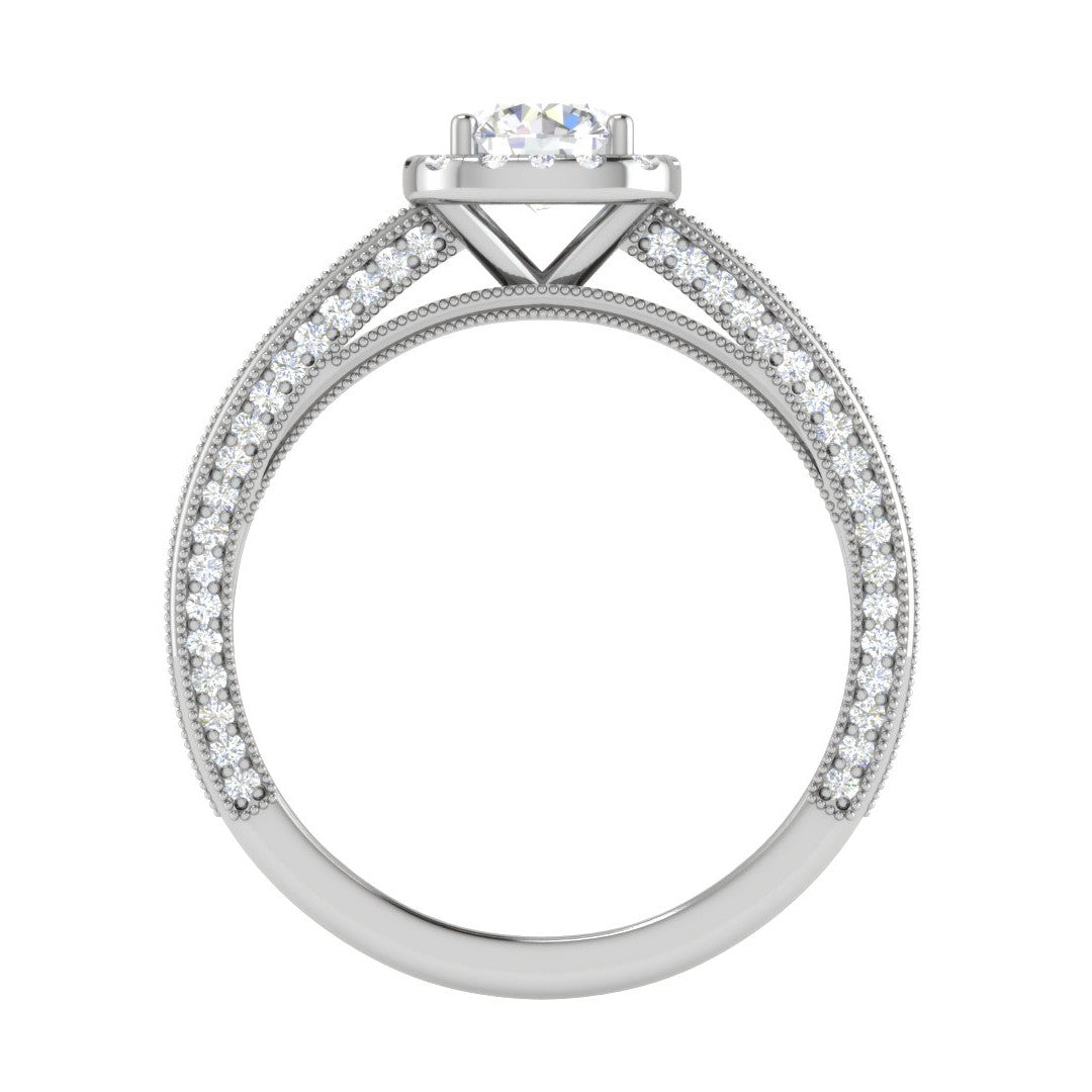 0.50 cts Solitaire Halo Diamond Platinum with Princess cut Side Diamond Ring JL PT RH RD 192   Jewelove.US