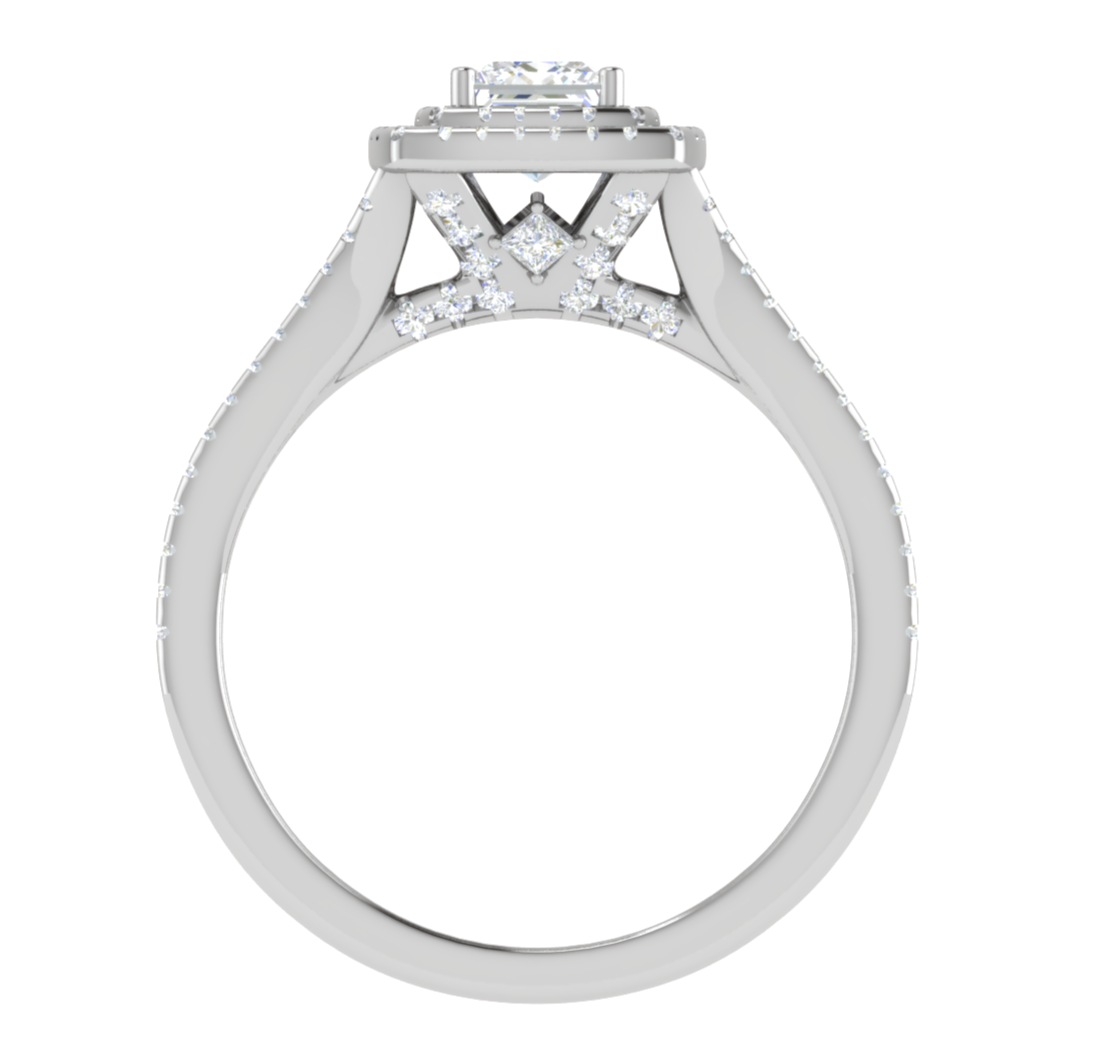 0.50 cts Princess Cut Solitaire Square Halo Diamond Split Shank Platinum Ring JL PT RH PR 270   Jewelove.US