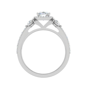 30-Pointer Oval Shape Solitaire Halo Diamond Accents Platinum Ring JL PT IM1702   Jewelove.US