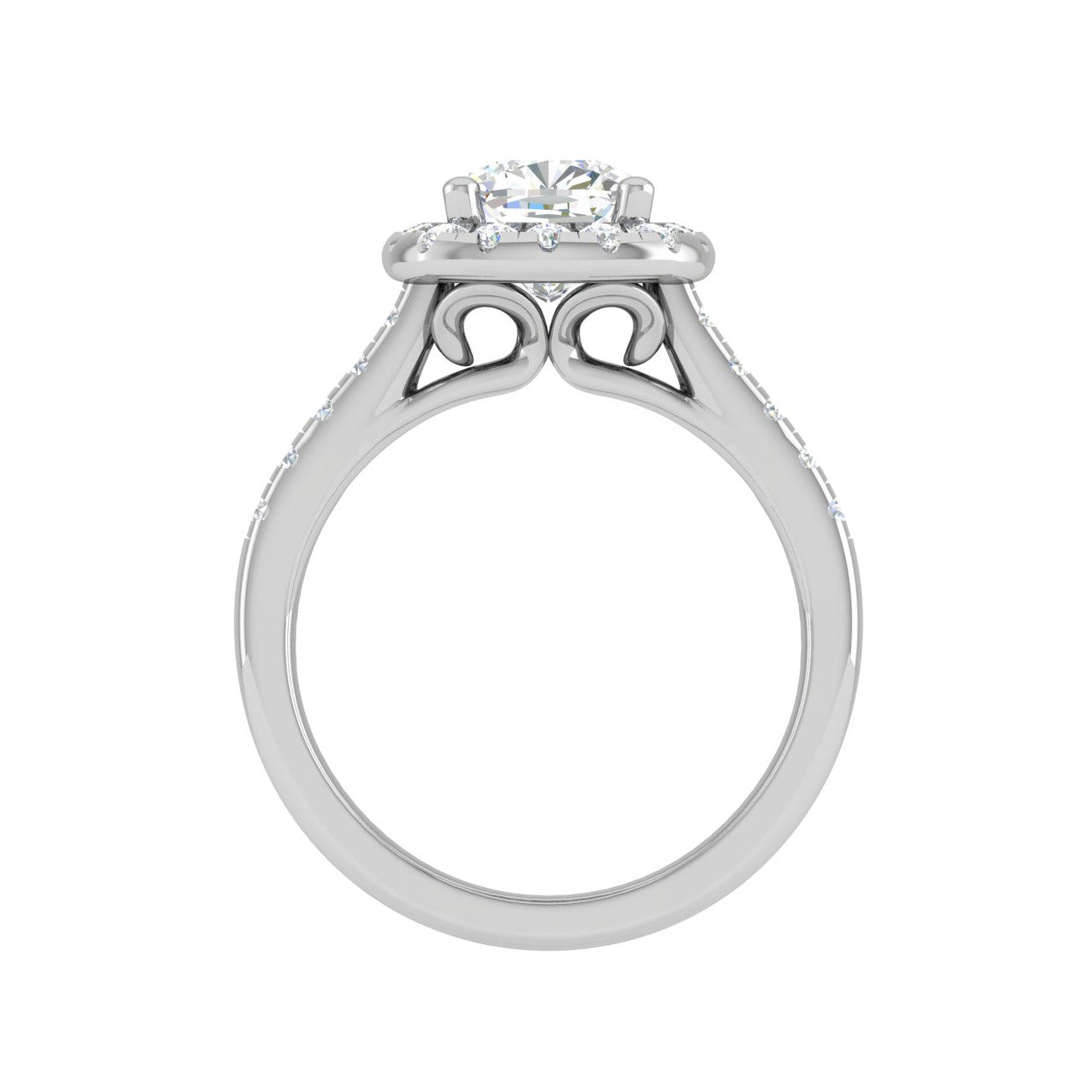 0.50cts Cushion Solitaire Platinum Halo Diamond Shank Ring JL PT REHS1561   Jewelove.US