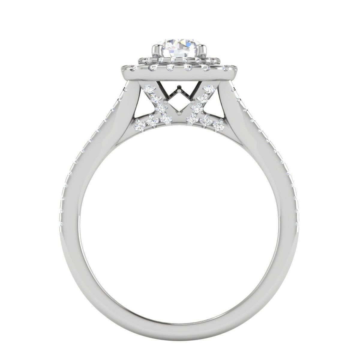 0.50 cts Solitaire Square Double Halo Diamond Split Shank Platinum Ring JL PT RH RD 263   Jewelove.US