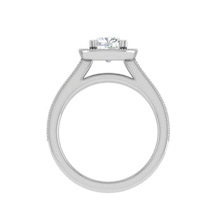 0.50 cts. Cushion Solitaire Halo Diamond Shank Platinum Ring JL PT RH CU 134   Jewelove.US