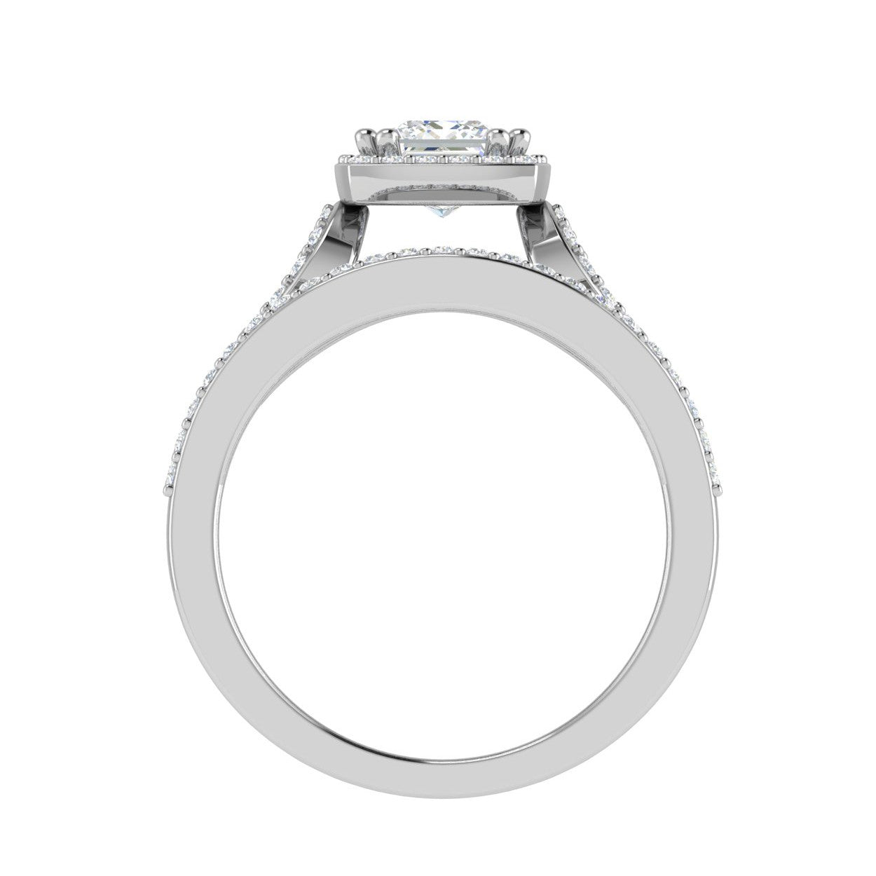 0.50cts Princess Cut Solitaire Halo Diamond Split Shank Platinum Ring JL PT SF1750   Jewelove.US