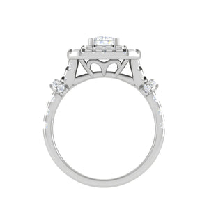 0.50cts. Emerald Cut Solitaire Double Halo Diamond Shank Platinum Ring JL PT WB6009E   Jewelove.US