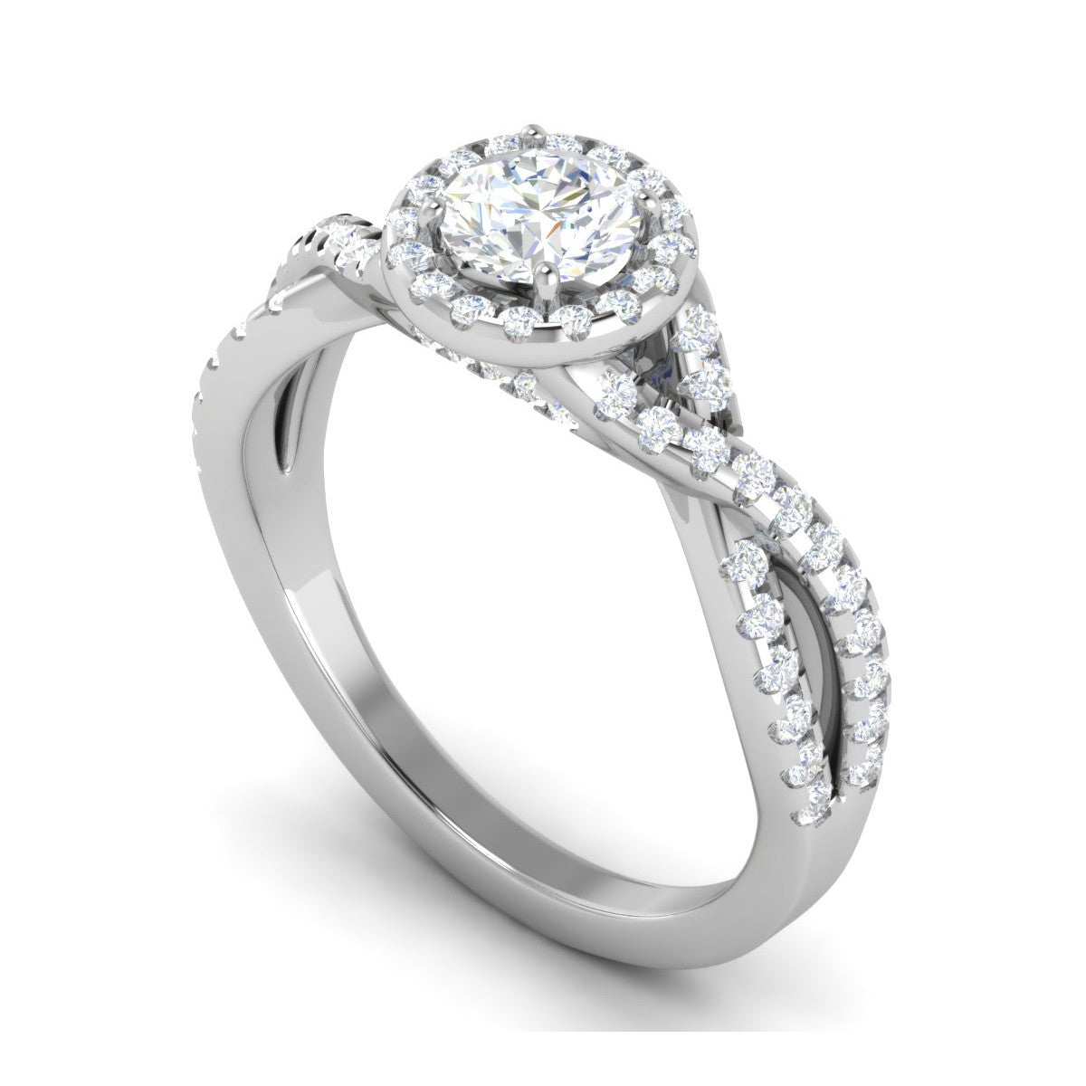 0.50 cts Solitaire Halo Diamond with Twisted Shank Platinum Ring JL PT RH RD 278   Jewelove.US