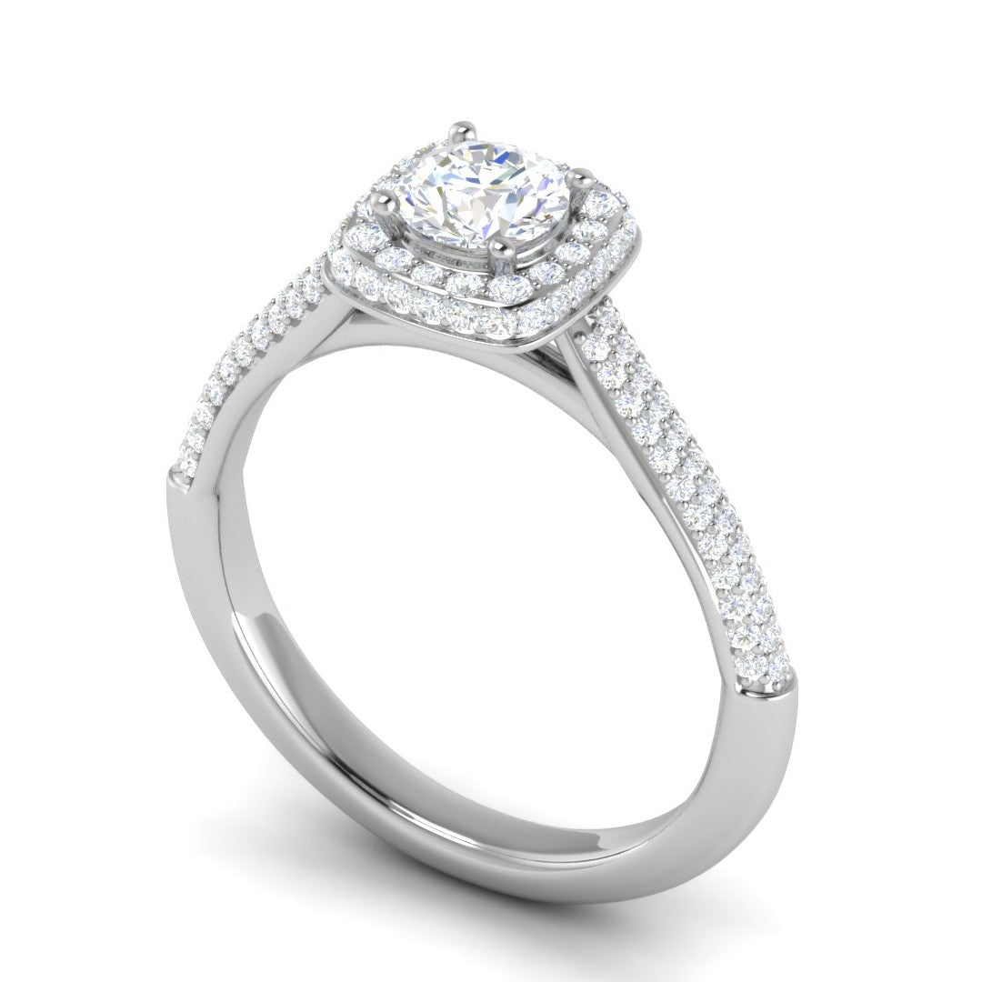 0.50 cts Solitaire Double Halo Diamond Split Shank Platinum Ring JL PT RH RD 253   Jewelove.US