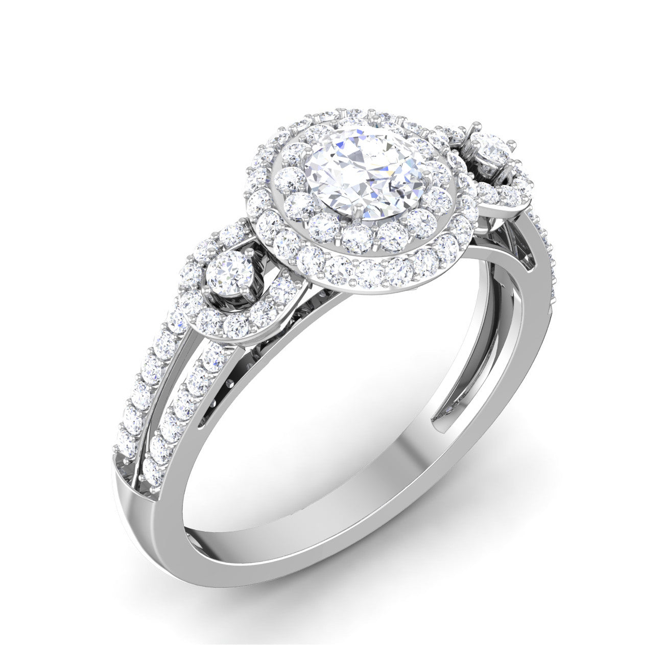 0.50 cts. Solitaire Double Halo Diamond Split Shank Platinum Ring JL PT RP CU 191   Jewelove.US